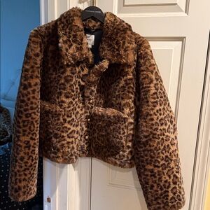 Mave by Anthropologie Brown Leopard Print Faux Fur Jacket